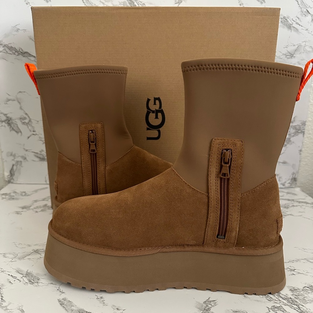 UGG Chestnut Brown Classic Dipper Platform Zip Boots Shoes Women’s Size 11 - Picture 2 of 8